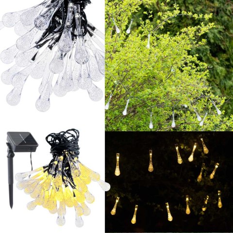 Lampki solarne ogrodowe łezki 6,5m 30LED ciepły biały