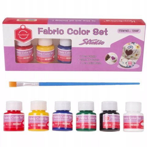 Farby do tkanin ubrań butów barwniki do malowania odzieży zestaw 6 kolorów x 25ml + pędzel paletka malarska Farby do tkanin ubrań butów barwniki do malowania odzieży zestaw 6 kolorów x 25ml + pędzel paletka malarska