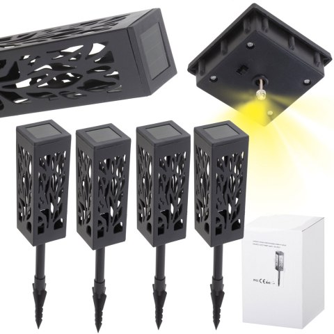 Lampa solarna ogrodowa ażurowa latarenka lamion LED czujnik zmierzchu wbijana 4szt.