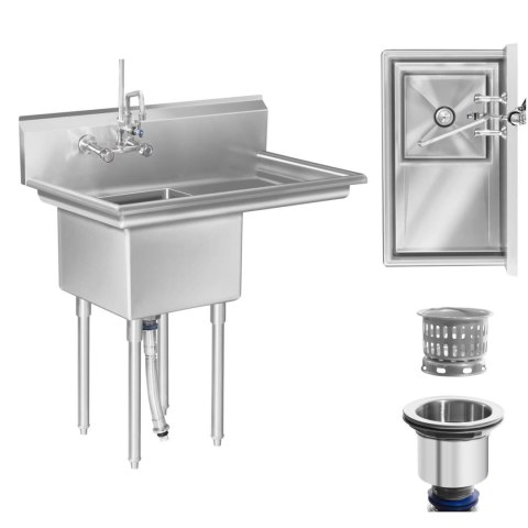 Zlew gastronomiczny ze stali nierdzewnej basen jednokomorowy + półka 100x60cm Zlew gastronomiczny ze stali nierdzewnej basen jednokomorowy + półka 100x60cm
