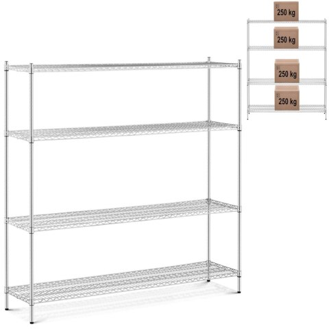 Regał magazynowy chromowany 4 półki ażurowe do 1 t 1000 kg 180x45x180 cm Regał magazynowy chromowany 4 półki ażurowe do 1 t 1000 kg 180x45x180 cm