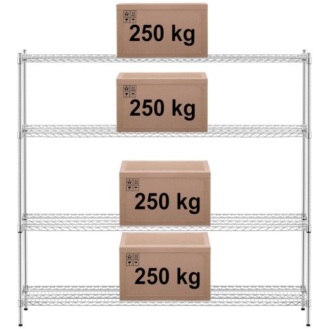 Regał magazynowy chromowany 4 półki ażurowe do 1 t 1000 kg 180x45x180 cm Regał magazynowy chromowany 4 półki ażurowe do 1 t 1000 kg 180x45x180 cm