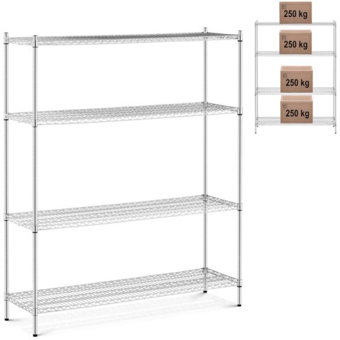 Regał magazynowy chromowany 4 półki druciane do 1 t 1000 kg 150x45x180 cm Regał magazynowy chromowany 4 półki druciane do 1 t 1000 kg 150x45x180 cm