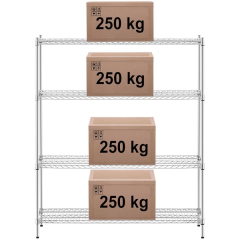 Regał magazynowy chromowany 4 półki druciane do 1 t 1000 kg 150x45x180 cm Regał magazynowy chromowany 4 półki druciane do 1 t 1000 kg 150x45x180 cm