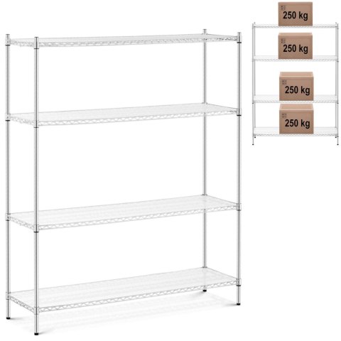 Regał magazynowy chromowany druciany 4 półki + 4 maty do 1 t 1000 kg 150x45x180 cm Regał magazynowy chromowany druciany 4 półki + 4 maty do 1 t 1000 kg 150x45x180 cm