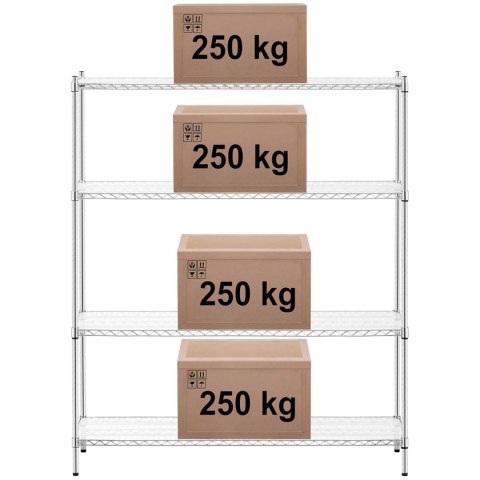 Regał magazynowy chromowany druciany 4 półki + 4 maty do 1 t 1000 kg 150x45x180 cm Regał magazynowy chromowany druciany 4 półki + 4 maty do 1 t 1000 kg 150x45x180 cm