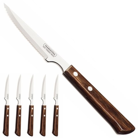Nóż do steków ząbkowany nierdzewny Churrasco Spanish Style 6 szt. dł. 220 mm brązowy Nóż do steków ząbkowany nierdzewny Churrasco Spanish Style 6 szt. dł. 220 mm brązowy