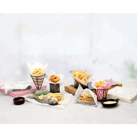 Papier pergaminowy do przekąsek frytek nadruk SZEF KUCHNI 500 szt. 306x305 mm - Hendi 678169 Papier pergaminowy do przekąsek frytek nadruk SZEF KUCHNI 500 szt. 306x305 mm - Hendi 678169