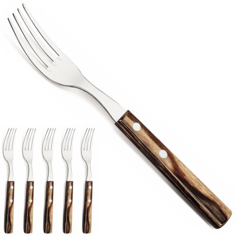 Widelec stołowy do pizzy steków z drewnianym uchwytem Churrasco zestaw 6 szt. dł. 200 mm Widelec stołowy do pizzy steków z drewnianym uchwytem Churrasco zestaw 6 szt. dł. 200 mm