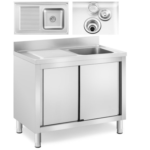 Zlew basen gastronomiczny jednokomorowy z szafką z drzwiami przesuwnymi prawy 100 x 60 x 94 cm Zlew basen gastronomiczny jednokomorowy z szafką z drzwiami przesuwnymi prawy 100 x 60 x 94 cm