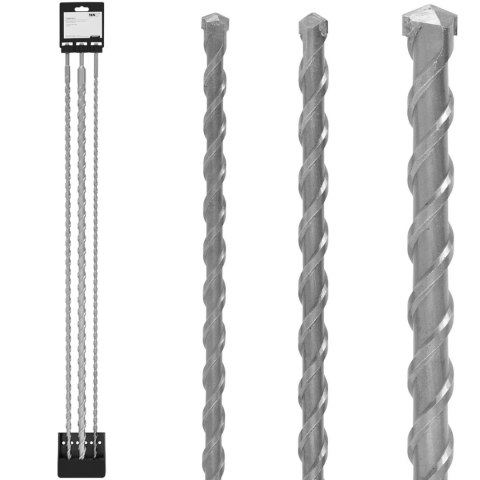 Zestaw wierteł do betonu SDS PLUS HRC50 dł. 1000 mm śr. 12mm 16mm 24 mm - 3 szt. Zestaw wierteł do betonu SDS PLUS HRC50 dł. 1000 mm śr. 12mm 16mm 24 mm - 3 szt.