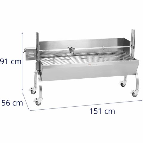 Grill węglowy z rożnem obrotowym elektrycznym do pieczenia prosiaka z osłoną 13 W 40 kg 137 cm Grill węglowy z rożnem obrotowym elektrycznym do pieczenia prosiaka z osłoną 13 W 40 kg 137 cm