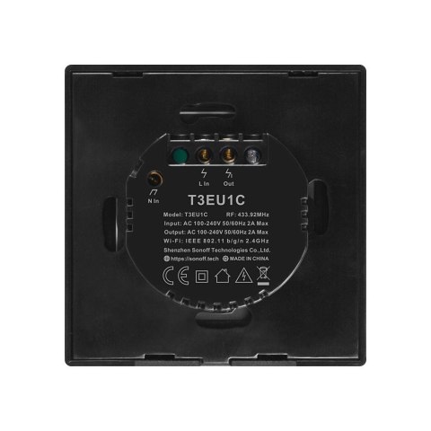 Dotykowy włącznik światła przełącznik przycisk WiFi 433 MHz RF czarny T3EU1C-TX