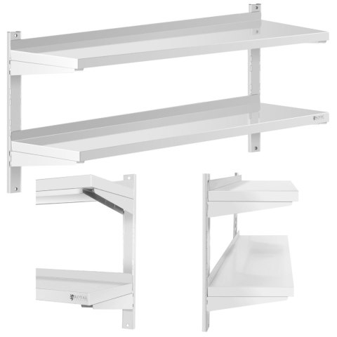 Półka ścienna wisząca gastronomiczna podwójna z regulacją STAL 120 x 40 cm Półka ścienna wisząca gastronomiczna podwójna z regulacją STAL 120 x 40 cm