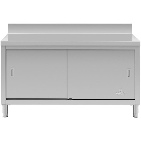 Stół blat roboczy przyścienny z szafką i rantem drzwi suwane 150 x 60 cm Stół blat roboczy przyścienny z szafką i rantem drzwi suwane 150 x 60 cm