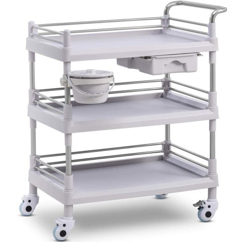 Wózek laboratoryjny zabiegowy kosmetyczny 3 półki 1 szuflada 80 x 73 x 32 cm 30 kg