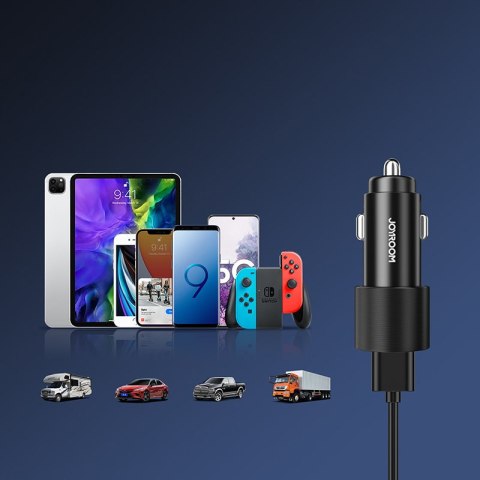 Ładowarka samochodowa 2x USB + kabel 3w1 USB-C / micro USB / Lightning 1.2m - czarny