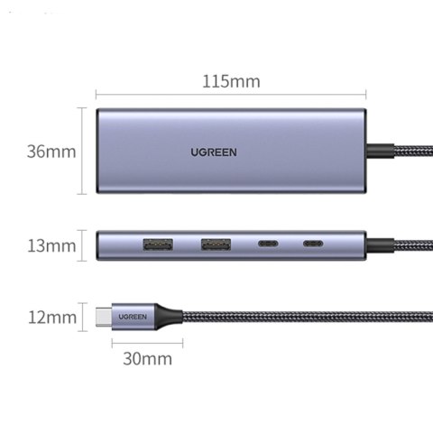 Stacja dokująca HUB USB-C - HDMI / 2x USB C / 2x USB-A Ugreen CM500 - szary Stacja dokująca HUB USB-C - HDMI / 2x USB C / 2x USB-A Ugreen CM500 - szary