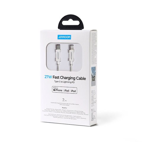 Kabel przewód do telefonów iPhone MFi USB-C - Lightning 27W PD 2m biały Kabel przewód do telefonów iPhone MFi USB-C - Lightning 27W PD 2m biały