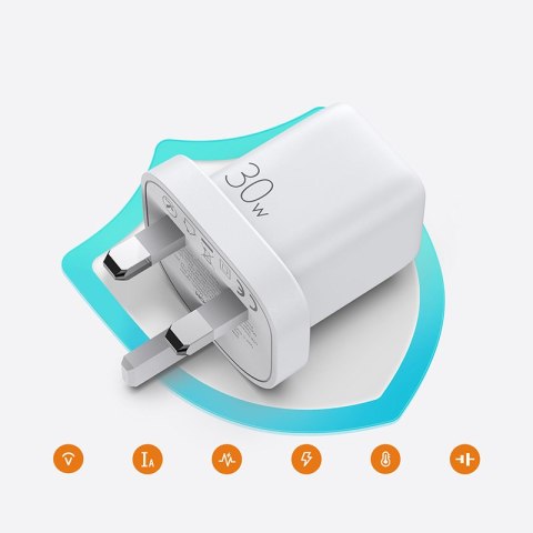 Ładowarka sieciowa do telefonu USB-C USB 30W PD QC 4.5A angielska wtyczka UK biały