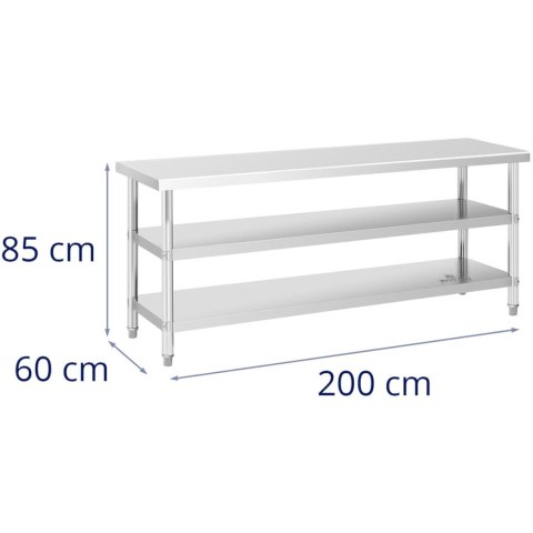 Stół blat roboczy stalowy nierdzewny 2 półki 200x60cm Stół blat roboczy stalowy nierdzewny 2 półki 200x60cm