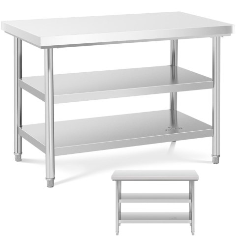 Stół blat roboczy stalowy nierdzewny z 2 półkami 120x70cm Stół blat roboczy stalowy nierdzewny z 2 półkami 120x70cm