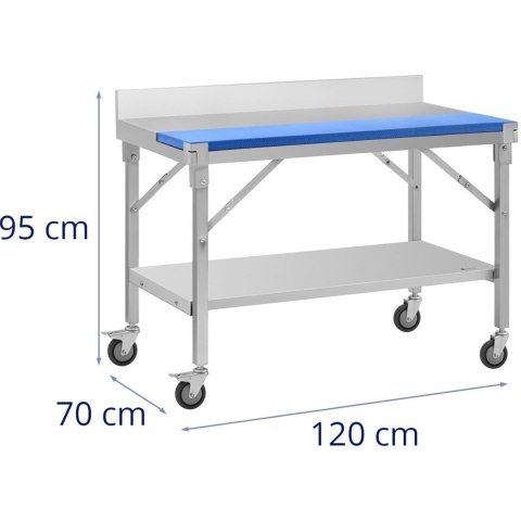 Stół roboczy na kółkach z deską do krojenia stalowy nierdzewny z rantem i półką 120x70cm Stół roboczy na kółkach z deską do krojenia stalowy nierdzewny z rantem i półką 120x70cm