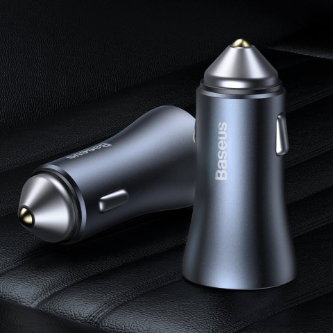 Szybka ładowarka samochodowa 2x USB 40W QC SCP FCP AFC + kabel USB-C szary