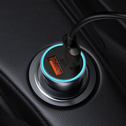 Szybka ładowarka samochodowa 2x USB 40W QC SCP FCP AFC + kabel USB-C szary