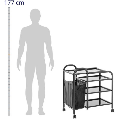 Wózek pomocnik kosmetyczny z torbą na pranie 4 szklane półki 74 x 43 x 80 cm - czarny Wózek pomocnik kosmetyczny z torbą na pranie 4 szklane półki 74 x 43 x 80 cm - czarny