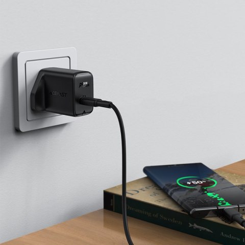 Ładowarka sieciowa angielska GaN USB-C 30W Q3 3.0 AFC FCP wtyczka UK czarny Ładowarka sieciowa angielska GaN USB-C 30W Q3 3.0 AFC FCP wtyczka UK czarny