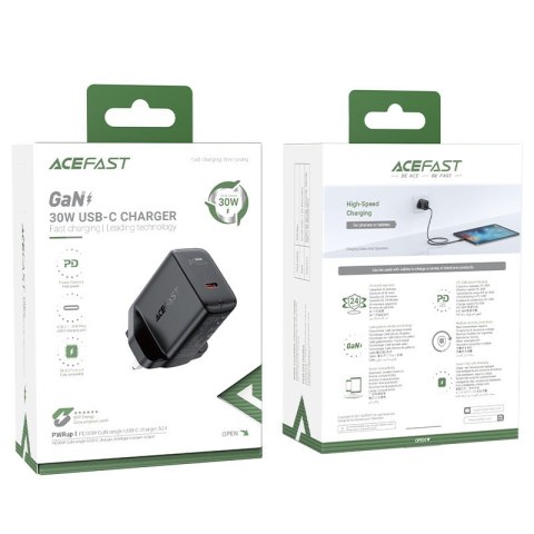 Ładowarka sieciowa angielska GaN USB-C 30W Q3 3.0 AFC FCP wtyczka UK czarny Ładowarka sieciowa angielska GaN USB-C 30W Q3 3.0 AFC FCP wtyczka UK czarny