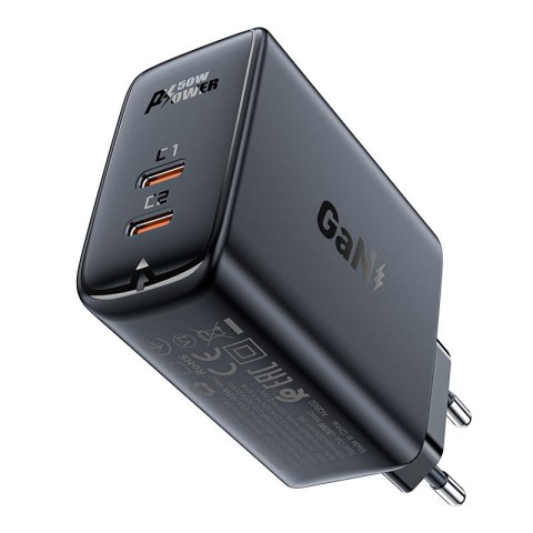 Ładowarka sieciowa A29 GaN dwa porty USB-C PD 50W czarny Ładowarka sieciowa A29 GaN dwa porty USB-C PD 50W czarny