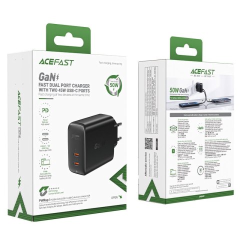 Ładowarka sieciowa A29 GaN dwa porty USB-C PD 50W czarny Ładowarka sieciowa A29 GaN dwa porty USB-C PD 50W czarny