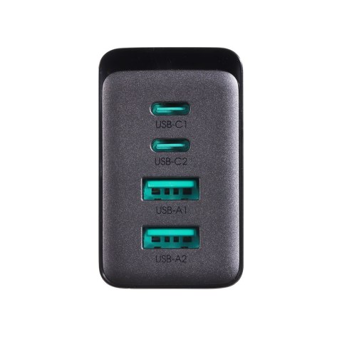 Ładowarka sieciowa GaN 67W 2x USB 2x USB-C + kabel USB-C 1.2m czarny