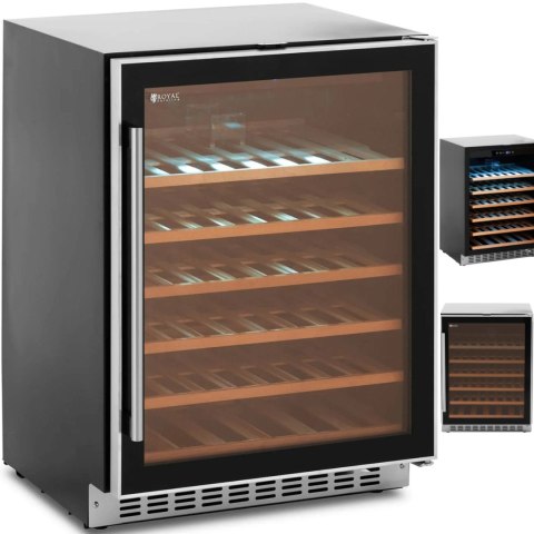 Lodówka na wino 6 półek podświetlanych LED 46 butelek 135L czarno-srebrna Lodówka na wino 6 półek podświetlanych LED 46 butelek 135L czarno-srebrna