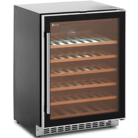 Lodówka na wino 6 półek podświetlanych LED 46 butelek 135L czarno-srebrna Lodówka na wino 6 półek podświetlanych LED 46 butelek 135L czarno-srebrna