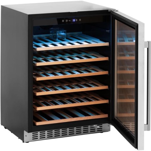 Lodówka na wino 6 półek podświetlanych LED 46 butelek 135L czarno-srebrna Lodówka na wino 6 półek podświetlanych LED 46 butelek 135L czarno-srebrna