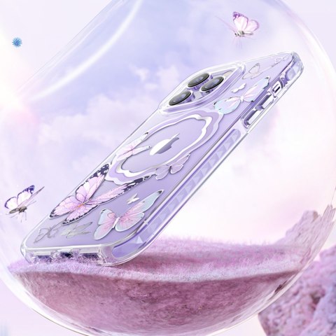 Magnetyczne etui z motylami do iPhone 14 Plus MagSafe Butterfly Series fioletowe