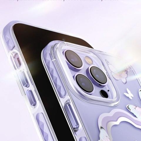 Magnetyczne etui z motylami do iPhone 14 Plus MagSafe Butterfly Series fioletowe