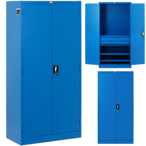 Szafa narzędziowa warsztatowa perforowana 2 szuflady 3 półki 183 x 92 x 48 cm Szafa narzędziowa warsztatowa perforowana 2 szuflady 3 półki 183 x 92 x 48 cm