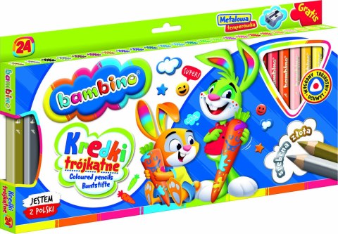 Kredki ołówkowe trójkątne grube Bambino 24 kolory temperówka Kredki ołówkowe trójkątne grube Bambino 24 kolory temperówka
