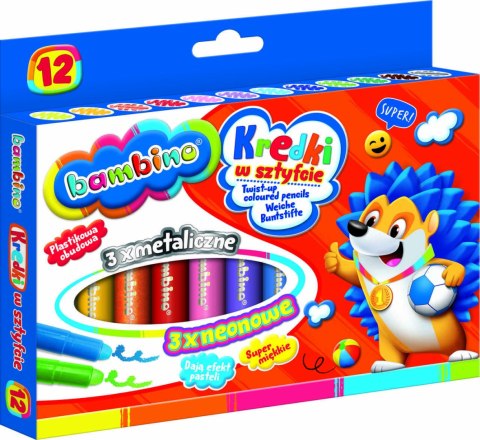 Kredki w sztyfcie wykręcane Bambino 12 kolorów Kredki w sztyfcie wykręcane Bambino 12 kolorów