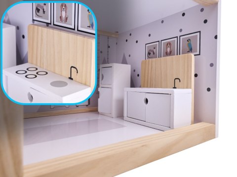 Domek dla lalek drewniany mebelki 80cm biały szary