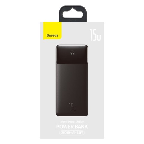 Bipow powerbank z szybkim ładowaniem 20000mAh 15W USB microUSB 25cm czarny