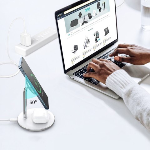 Ładowarka bezprzewodowa Qi 15W do iPhone i AirPods + uchwyt magnetyczny MagSafe srebrny Ładowarka bezprzewodowa Qi 15W do iPhone i AirPods + uchwyt magnetyczny MagSafe srebrny