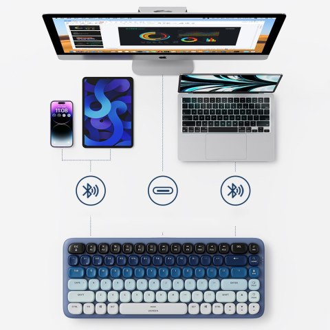 Bezprzewodowa klawiatura z podświetleniem KU101 Bluetooth USB-C niebieska Bezprzewodowa klawiatura z podświetleniem KU101 Bluetooth USB-C niebieska