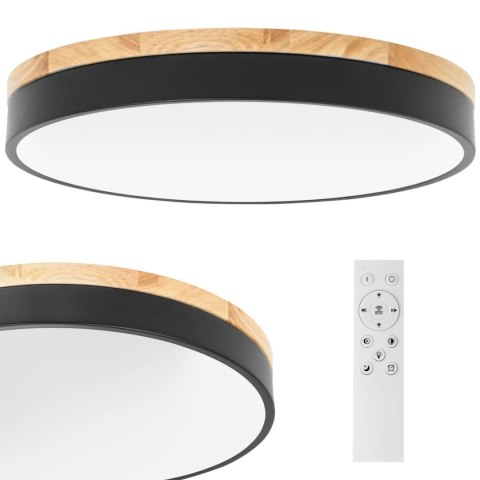 Lampa sufitowa plafon z pilotem śr. 40 cm - czarny z drewnem Lampa sufitowa plafon z pilotem śr. 40 cm - czarny z drewnem