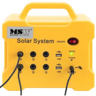 Stacja zasilania ładująca z panelem solarnym 2x lampa LED 2x USB 6x 12V DC 84 Wh