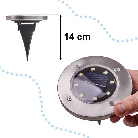 Lampy ogrodowe solarne najazdowe gruntowe czujnik zmierzchu wbijane świecący dysk 8LED 12szt. zimny biały